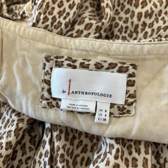 Anthropologie Cheetah Print Dress Button Front Midi Dress Size 4 No Tie Waist - Picture 8 of 11